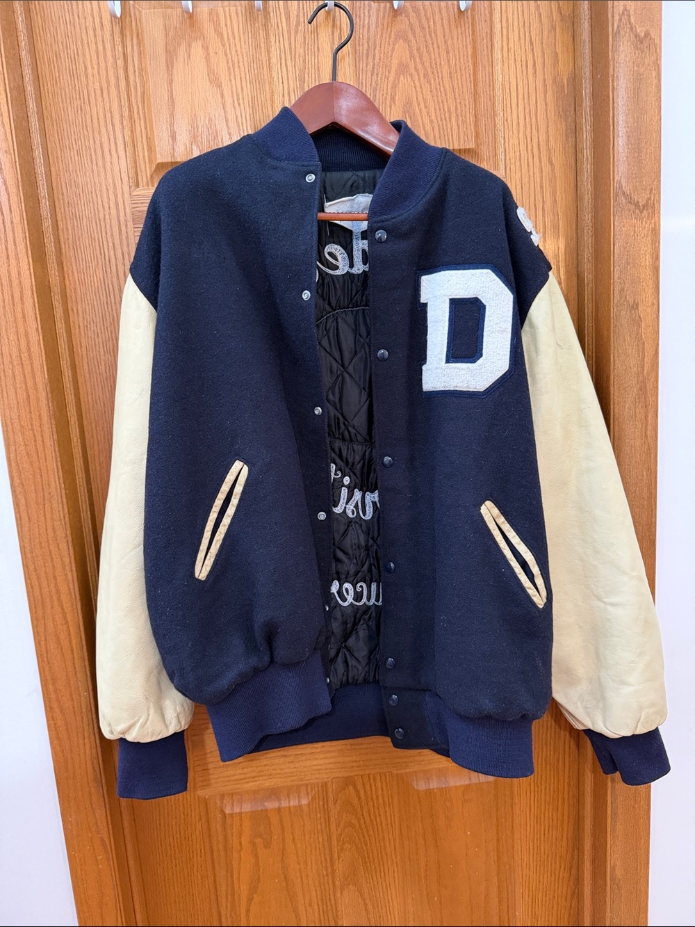 VINTAGE 1996 Navy and Cream Dondero Varsity Football Letterman Jacket “Ducer”